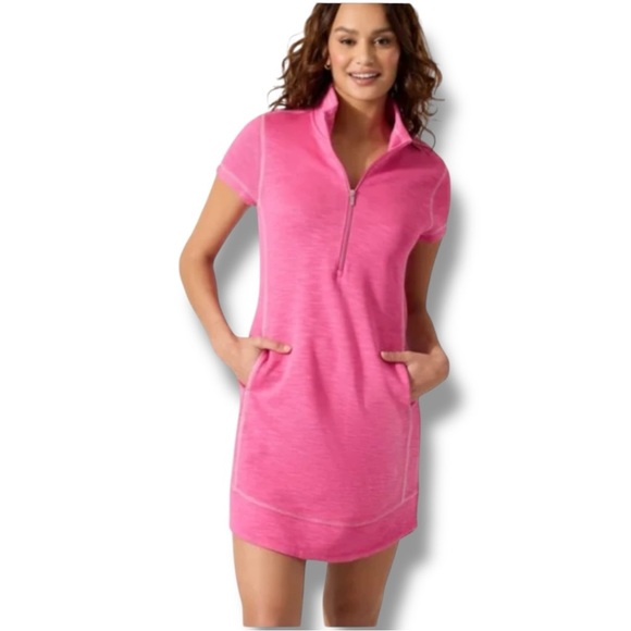 NWT TOMMY BAHAMA Tobago Bay Half-Zip Short-Sleeve Dress - XL Pink Ruffle - Picture 1 of 14